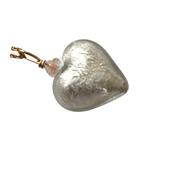 White Gold Murano Glass Heart Necklace: Sterling Silver Chain