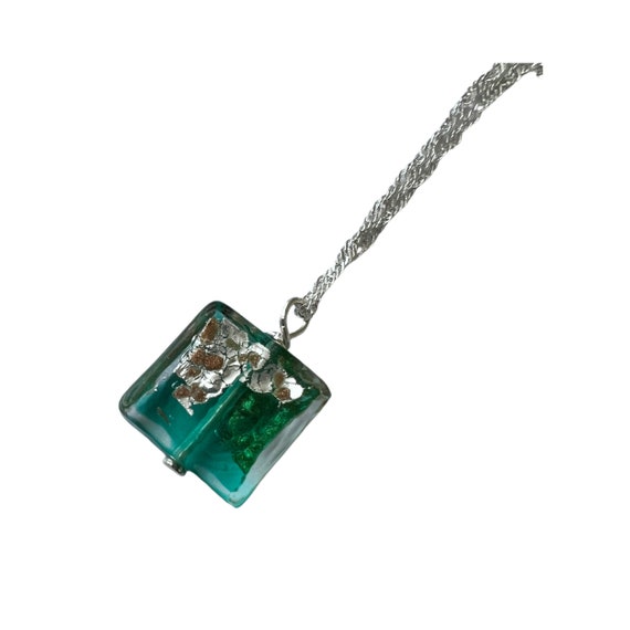 Aqua Murano Glass Necklace: 24K Gold & Sterling Silver Chain