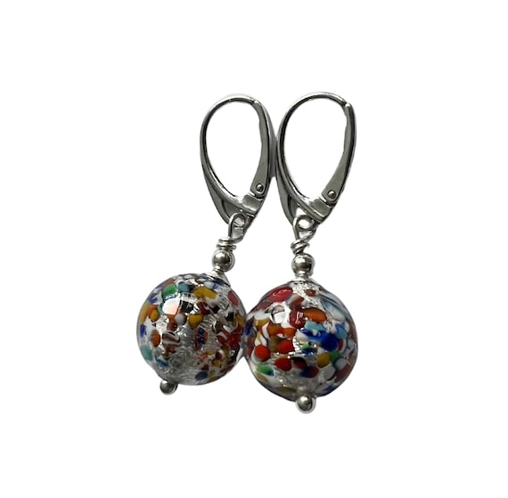 Murano Glass Bead Earrings: Sterling Silver Klimt Style Jewelry