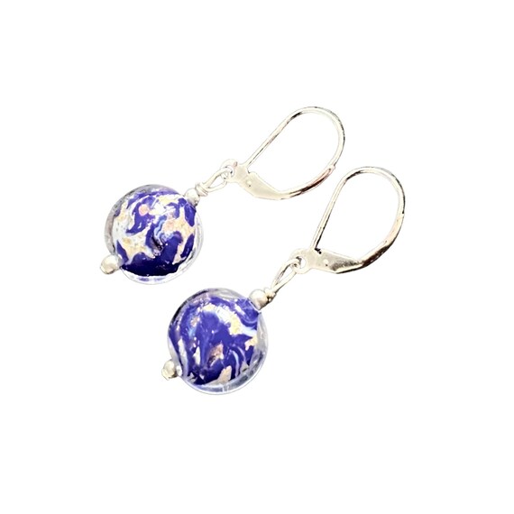 Blue Murano Glass Earrings, Blue Italian Marble Design