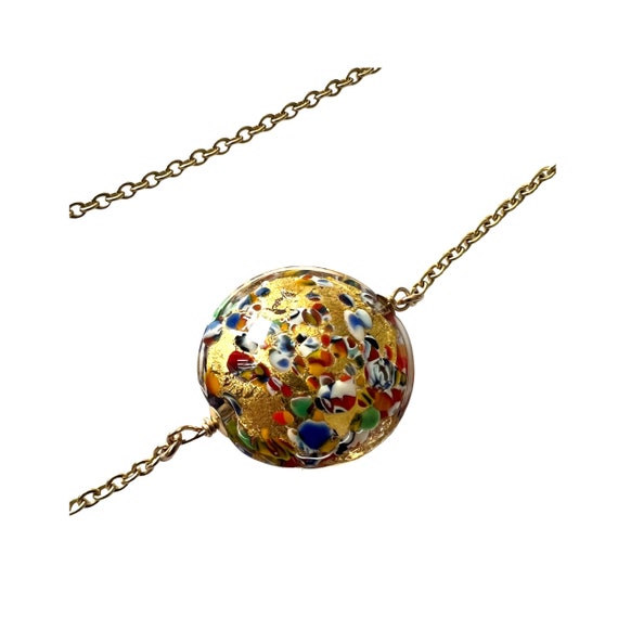 Gold Murano Glass Disc Choker, Klimt Inspired Art Nouveau Bead