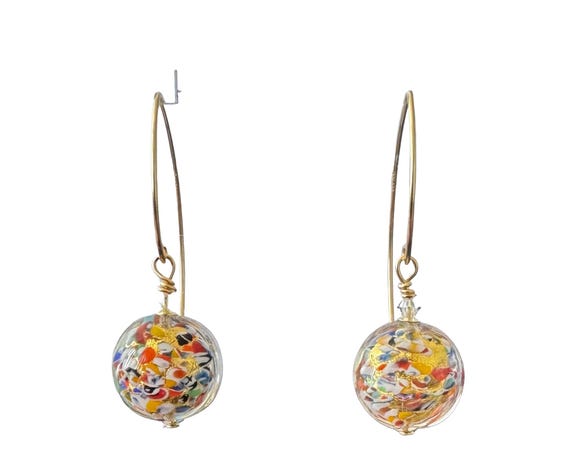 Murano Glass Threader Earrings: Klimt Inspired Gold Discs