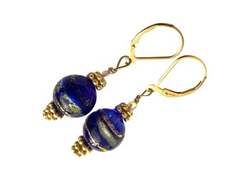 Sapphire Blue Bead Murano Glass Earrings