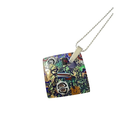 Murano Glass Pendant: Abstract Diamond, Sterling Silver Chain