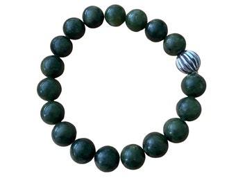 Green Jade Bracelet, Men’s and Unisex, Sterling Silver, Southern Jade