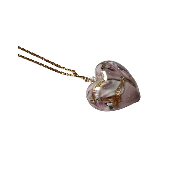 Purple Roses Murano Glass Heart Necklace: Gold Sterling Silver Chain