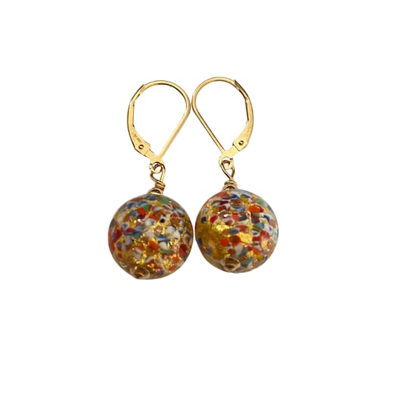 Gold Murano Glass Earrings: Klimt Art Deco Style