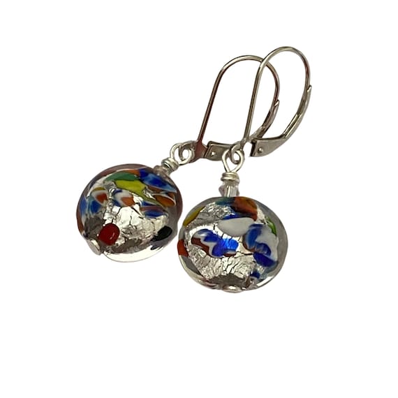 Silver Murano Glass Earrings: Klimt Inspired Sterling Art Jewelry