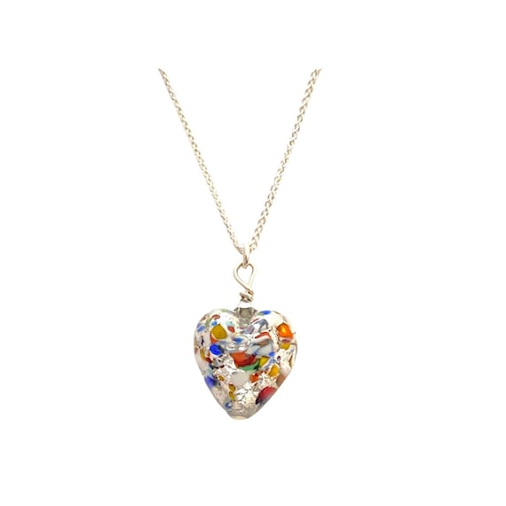 Klimt Inspired Murano Glass Heart Pendant, Sterling Silver