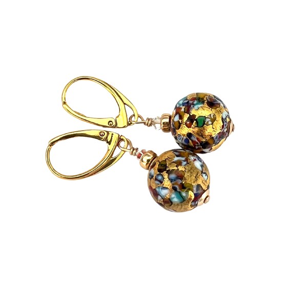 Gold Leaf Murano Glass Earrings: Klimt Art Nouveau Style