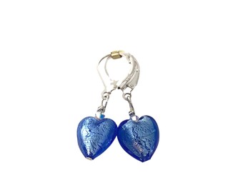 Small Blue Murano Glass Heart Earrings