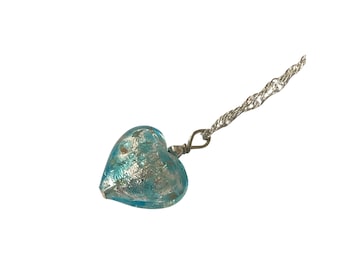 Silver & Blue Murano Glass Heart Necklace