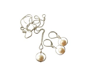 Freshwater Pearl Earrings Necklace, Gold Hoops with Beads