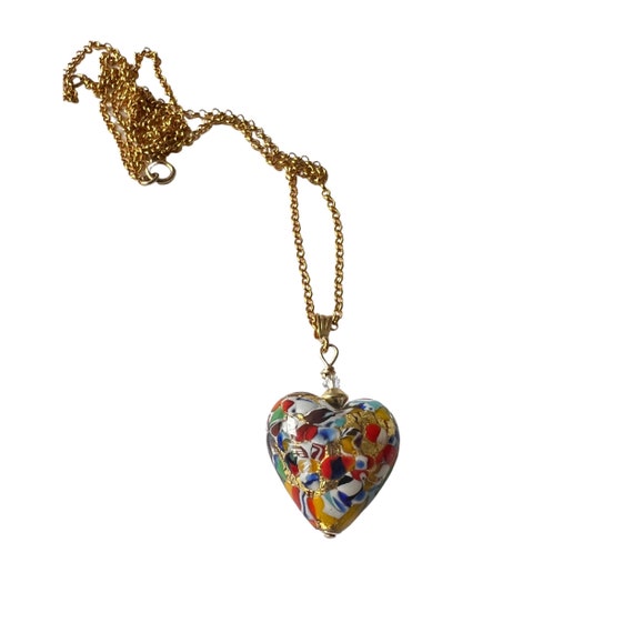 Klimt Inspired Murano Glass Heart Necklace: 24K Gold Leaf