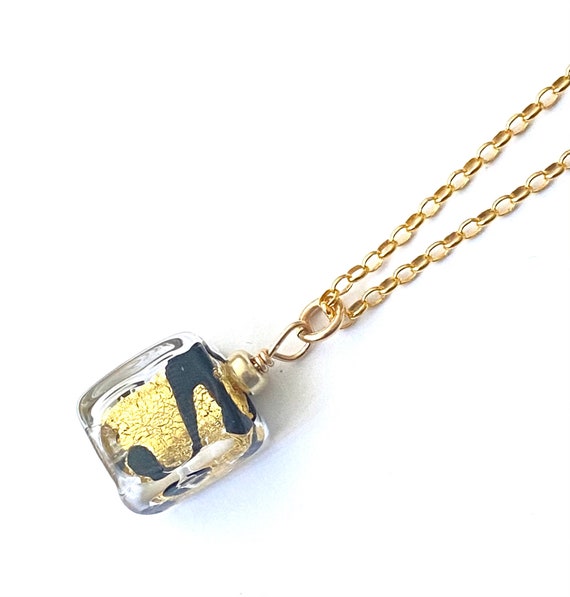 Gold and Black Murano Glass Necklace Earring Set