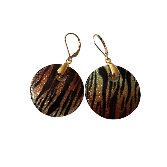 Murano Glass Tiger Print Earrings: Gold Filled Lever Backs