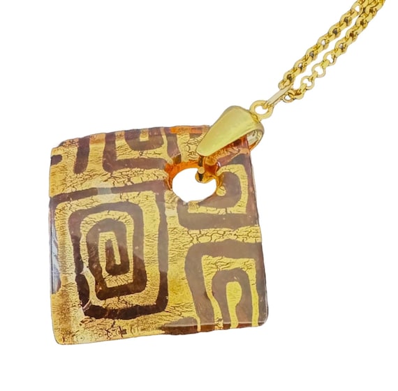 Murano Glass Greek Key Necklace: 18KT Gold Sterling Silver Chain