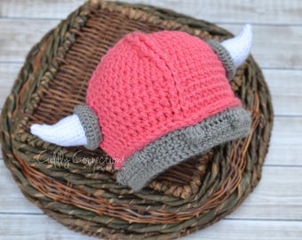 Pink Viking Hat, Girl Viking Hat, Viking Baby, Halloween, Crochet Viking Hat, Viking Helmet, Baby Beard Hat, Crochet, Viking