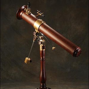 A handmade Steampunk Newtonian Reflecting Telescope in stained cherry