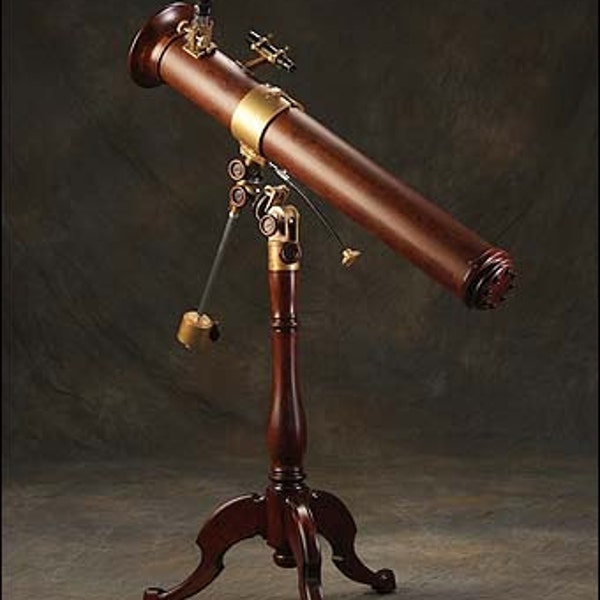 A handmade Steampunk Newtonian Reflecting Telescope in stained cherry