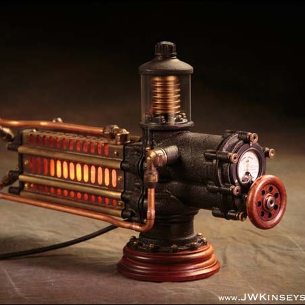 the Photonic Siphuncle Primary: a hand-made steampunk styled lamp