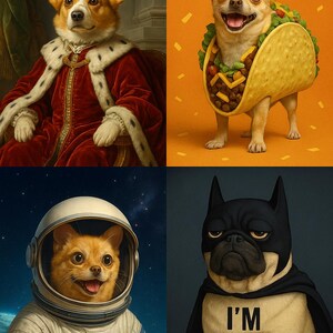 Custom Funny Pet Portrait/Your pet as Royalty, Astronaut, Taco, or Anything