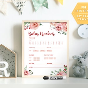 Boho Newborn Tracker | Personalize Dry Erase Marker Board for Nursery | Feedings, Diapers, & Sleep | Instant Digital Download | Pink Theme
