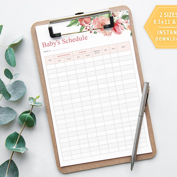 Boho Rose Newborn Schedule | Personalize Baby Log | Track: Feedings, Diapers, and Sleep | Instant Digital Download & Printable | Pink