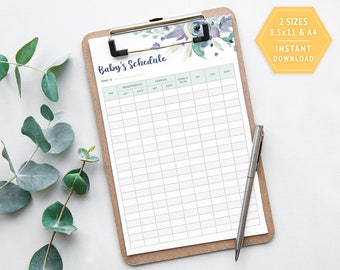 Boho Newborn Schedule | Custom Infant Tracker | Track: Feedings, Diapers, and Sleep | Instant Digital Download & Printable | Blue Theme