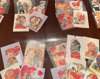 Groups of Vintage Valentine Cards, Police Fire Fighters, Jobs, Musicians, Hunting & Fishing, Transportation Farm/Ranch 1940’s Sold by Theme