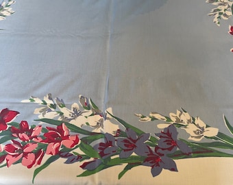 Vintage Tablecloth, Gladiolas Blue Glads Wilendur America’s Pride 82” HTF Cottagecore