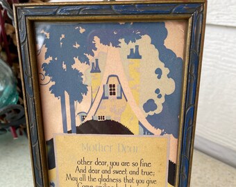 Mother Dear Poem Art Picture Gift, Bert Bailey Framed House Vintage Wall Art Butte Montana