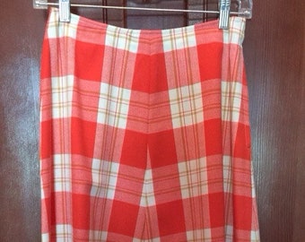 Vintage Skirt, Wool, Orange and White Plaid, Ankle Length, Maxi 1970's, Pendleton Tartan Winter Cozy Halloween