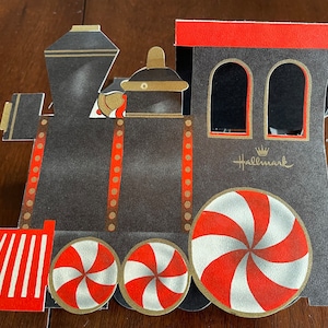 Titular de la tarjeta de Navidad vintage, ¡Tren! Cinco coches, sobre original ¡Maravilloso! Contraste