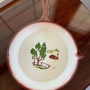 Vintage Brock of California Skillet Serving Dish, Harvest Farm Theme Barn Windmill  Exc. Condition
