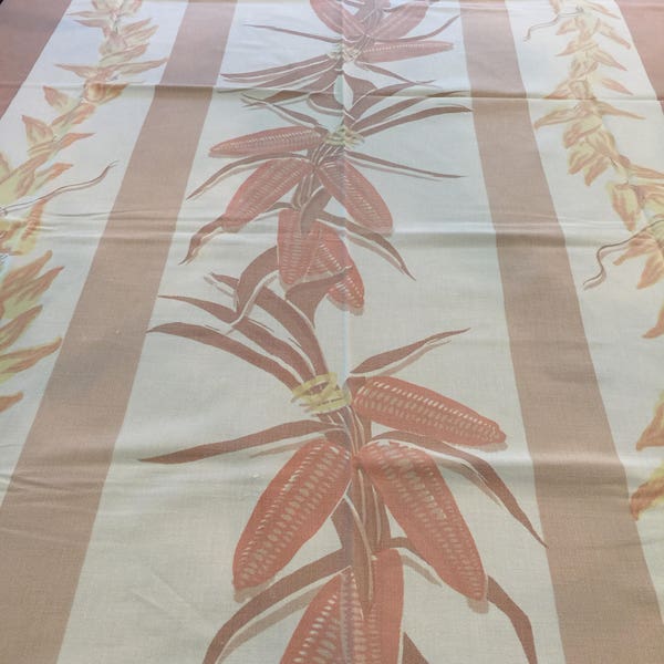Vintage Tablecloth, Corn, Peppers, Rosemary, Taos, Dorothy Liebes, Taupe, Orange, Yellow, Rust, Terra Cotta Southwest