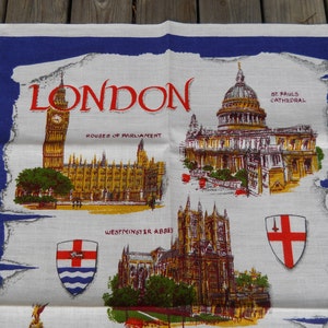 Vintage Kitchen Towel, London Souvenir, Blue Border, Famous Places, Ulster