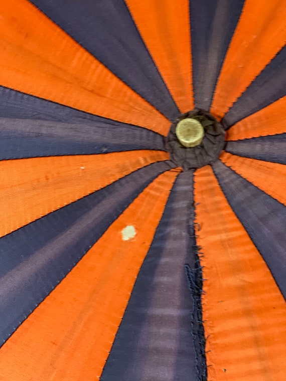 Vintage Umbrella, Stripe Orange & Blue, Steel Fra… - image 5