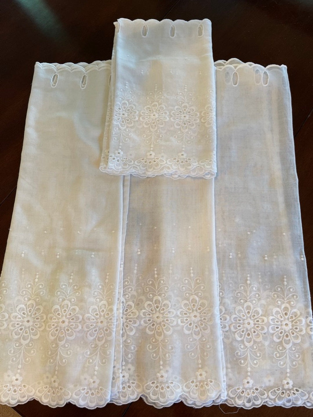Vintage Eyelet Curtain Panels White Three Cafe and a Etsy