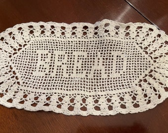 Vintage Bread Plate Doily, Filet Crochet! Fun Old Time Table Accessory, Mat
