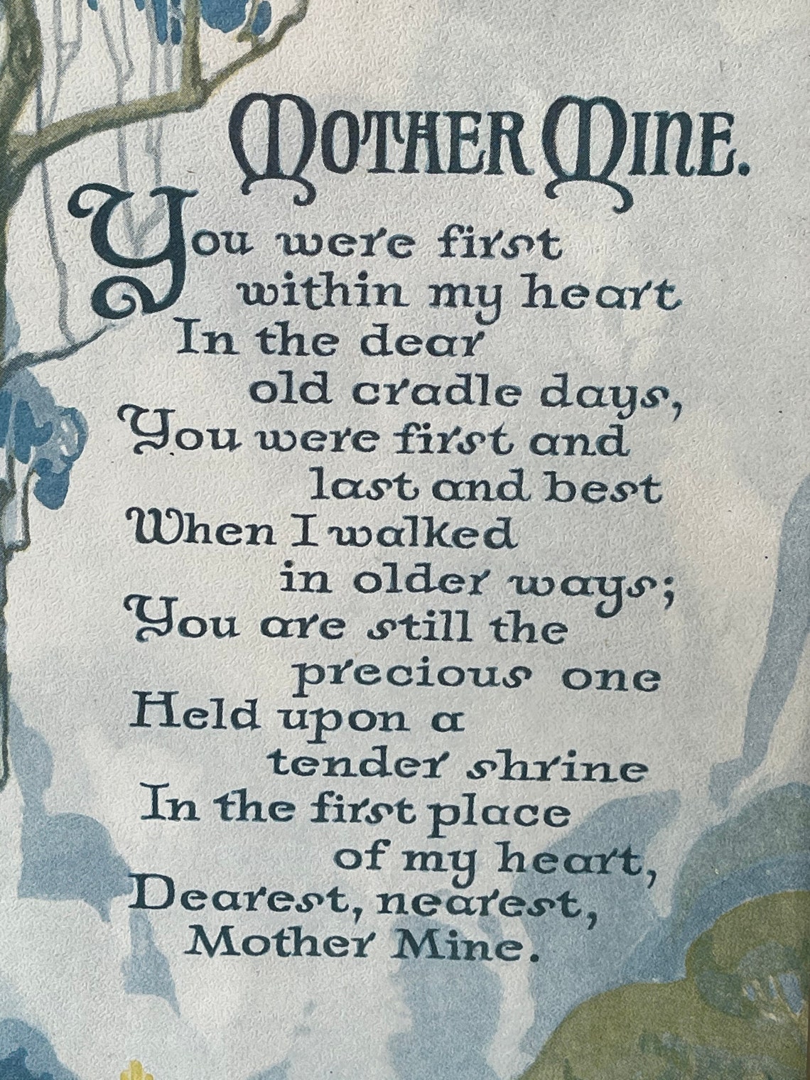 Mother Mine Poem Art Picture Gift Framed Tree House Vintage Etsy