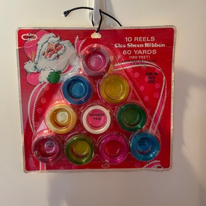 Vintage Christmas Ribbon, 1960s Colors Tree Display, Pink Santa!  Exc. Condition, Cleo NIP Vintage Christmas Tree Decoration Wall Art