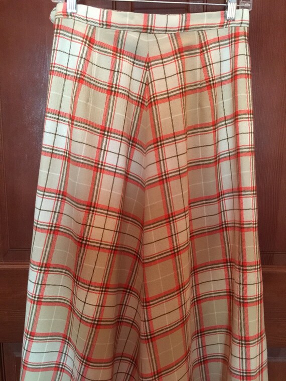 Wool Skirt, Vintage, Orange, White and Tan Plaid,