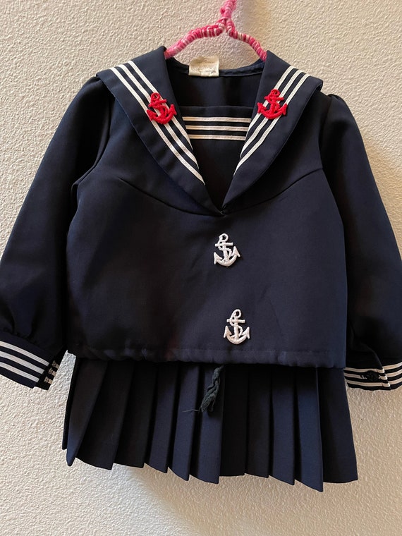 Vintage Navy Sailor Suit Girl’s Dress, Skirt & Att