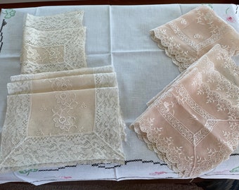 Vintage Boudoir Bedroom Doilies, Mats, 2 Sets Vanity, Champagne Pink, Nylon & Lace Dainty Floral Feminine, HTF Delicate, Photos Props