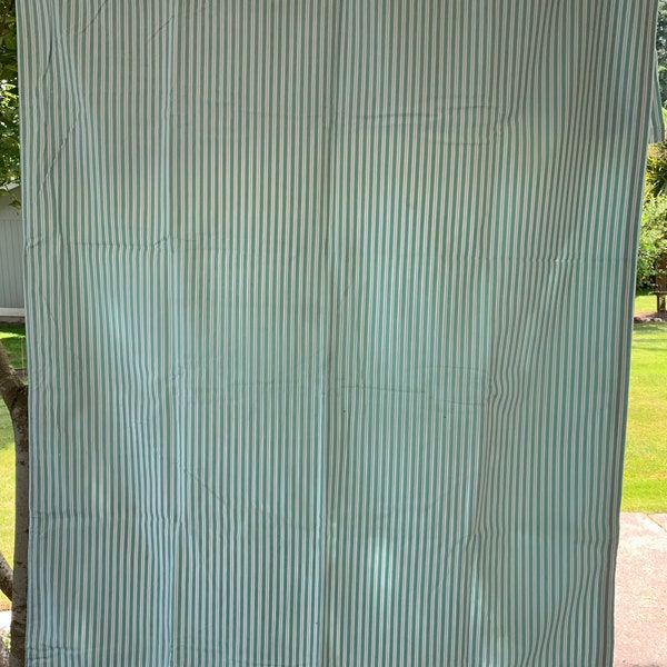 Vintage Cotton Fabric, Aqua Stripe, Shower Curtain? Sheets? Ticking? Center Seam and hemmed. Turquoise, Blue