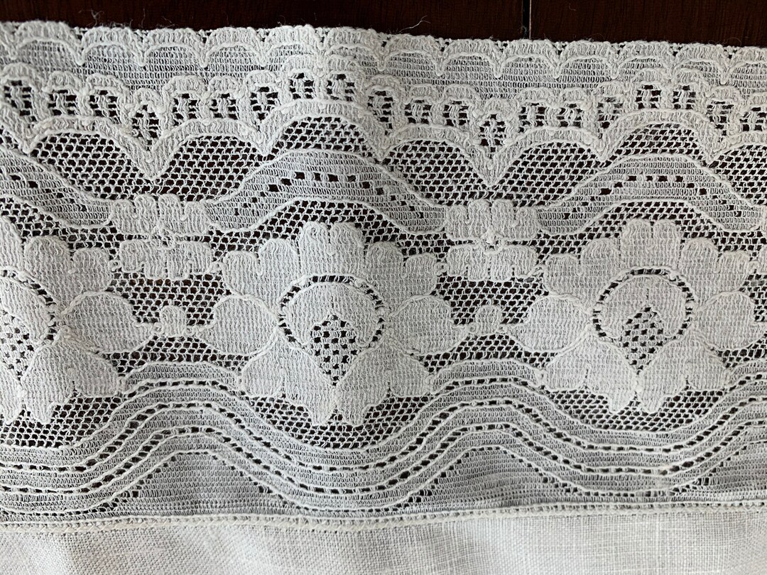 Vintage Two Table Runners, Dresser Scarves Set, White Wide Lace Trim