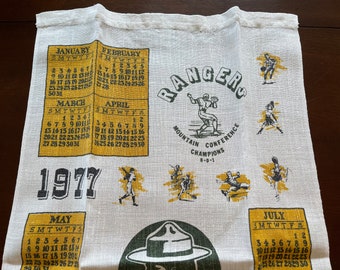 Vintage Linen Tea Towel, Calender 1977 Forest Hills High School Rangers, New York State, Mountain Conference Football Champions 1976