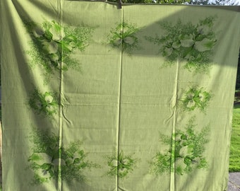 Vintage Tablecloth, CHP California Hand Prints, Green with Trillium, Orchid, Iris