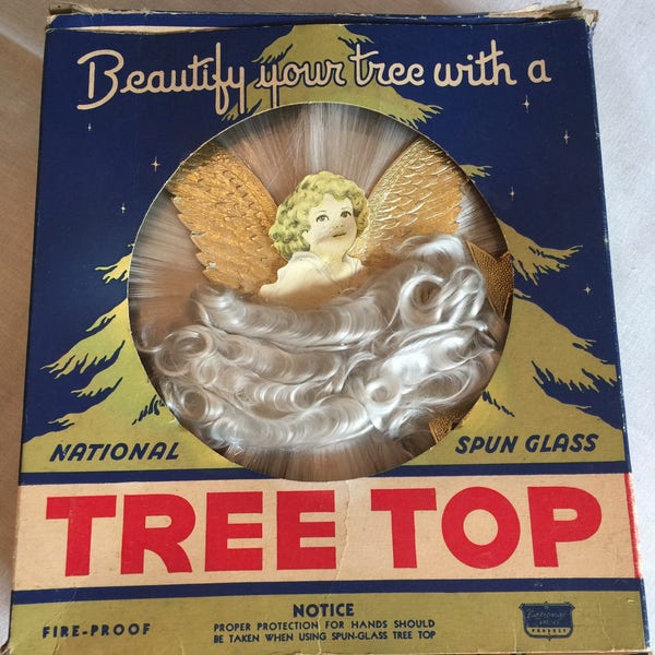 Spun Glass Tree Topper Angel in Box, National, Excellent Condition